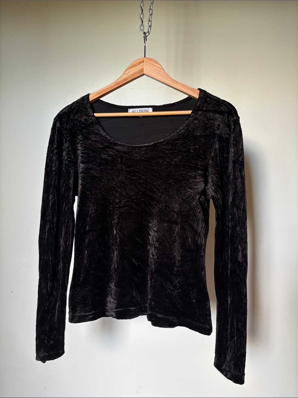90’s/ Y2K Allison Taylor Long-Sleeve Top Black Velvet Size Medium Vintage